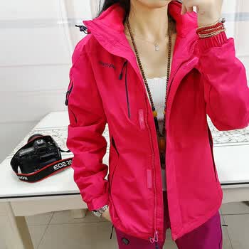 冲锋衣女三合一加绒两件套防水透气可拆卸内胆登山防寒服外套 玫红色