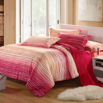 玫琳凯家纺 埃及长绒棉棉全棉贡缎印花床上用品六件套 睿雅红-四件