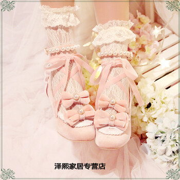 洛丽塔鞋子女学生可爱日系圆头粗中高跟蝴蝶结公主lolita软妹鞋 粉色