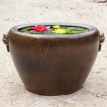 粗陶地缸景德镇陶瓷鱼缸客厅阳台落地锦鲤缸庭院大水缸睡莲荷花缸 镇