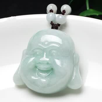 梦妮雅 翡翠佛头挂件笑佛吊坠佛头玉坠弥勒佛挂件男女款证书