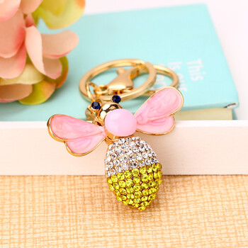 汽车钥匙扣女创意可爱镶钻水钻小蜜蜂礼品包包挂件钥匙链饰品 粉红色
