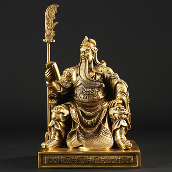 黄铜看书关公摆件工艺品武财神爷坐关公佛像家居摆设
