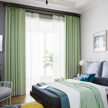遮光纯色窗帘定制成品现代简约美式客厅卧室落地窗飘窗日式 青绿色 宽