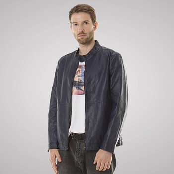 Luxury Lane旗下BGSD夹克男秋季新款立领皮夹克外套 深蓝色 L(175-92A)