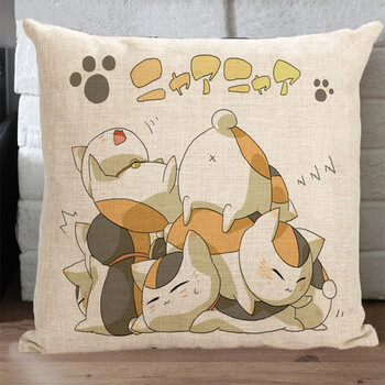 梦卡琳动漫周边夏目友人帐贵志猫咪老师斑方亚麻棉麻抱枕沙发靠垫枕套