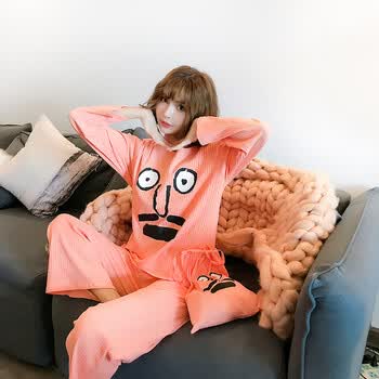 搞怪情侣睡衣秋冬纯棉长袖圆领套头可爱韩版宽松男士女秋家居服 橘色