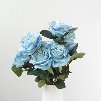 达拉斯玫瑰花束绢花仿真花假花装饰绢布可碰水白粉蓝色 一束10朵抖音