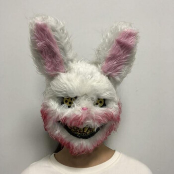万圣节cos血腥毛绒兔子面具化妆舞会派对搞笑动物乳胶头套 血腥毛绒