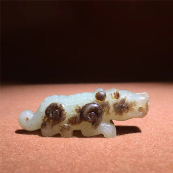 战汉高古玉老和田玉小玉虎挂件吊坠 造型可爱天然皮色古董文玩