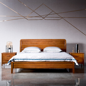 梦美斯宣 床 全实木床 北欧简约卧室双人床 金柚檀木现代简约1.