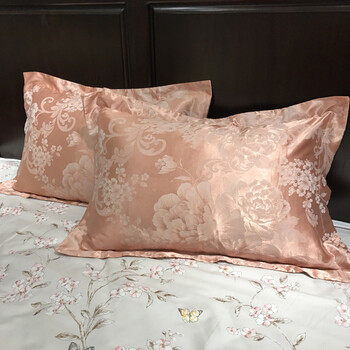 【京东优选】纯棉枕头套全棉贡缎提花枕套欧式枕芯套单人乳胶枕头套