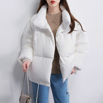 羽绒服加厚新款短款白鹅绒面包服小个子中款保暖羽绒服女g728白色m