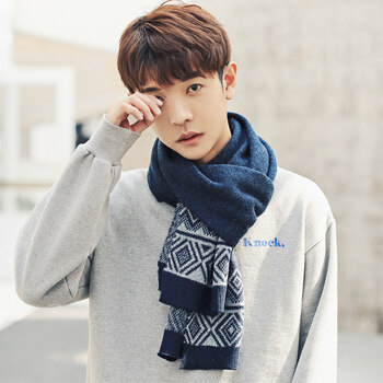 2018秋冬季新款男士围巾韩版针织毛线百搭围巾男潮年轻人简 藏蓝色