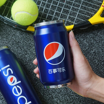 情侣大容量男士韩版个性简约女网红可乐瓶 吸管保温/百事蓝色300ml