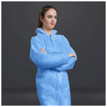 一次性无纺布衣服防护服工作服防尘服连体带帽无尘服男女款 蓝色