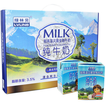 移动端:绿林贝(lvlinb)全脂礼盒装 纯牛奶200ml*12