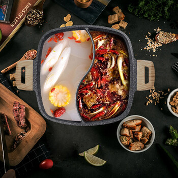 ζ 新品carote麦饭石火锅电磁炉套装家用智能电磁炉鸳鸯锅套组涮锅涮