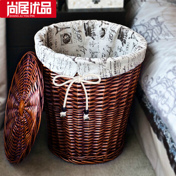 
                                        尚居优品 脏衣篮藤编收纳筐有盖收纳箱大号脏衣篓脏衣服衣物带盖收纳篮 手工柳编工艺品整理筐 咖啡色筐巴黎铁塔布 大号                