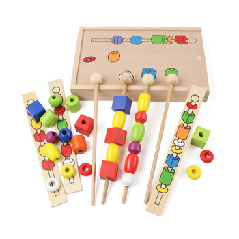 幼儿童蒙氏早教2-5岁力串珠盒木制颜色形状认知配对积木玩具 好玩串珠
