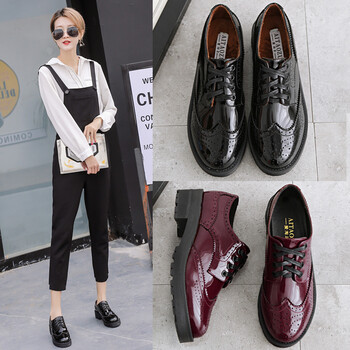 中跟小皮鞋女牛津鞋粗跟加绒英伦风女鞋松糕鞋学院风布洛克女单鞋