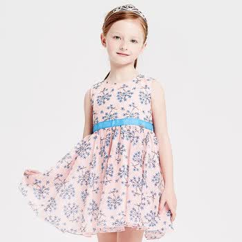 笛莎deesha女童童装无袖公主修身碎花连衣裙蓝印花110