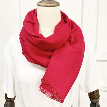 冬季短款流苏百搭纯色保暖红围巾女 红色