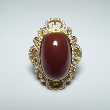 玫之尔天然瓦西南红阿卡色女戒镶嵌南非真钻纯色无纹