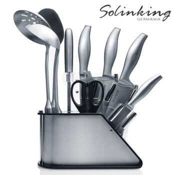 Solinking 德国正品不锈钢刀具十件套 斩骨切片刀 厨房用品 套装套刀 厨具 不锈钢刀架套刀