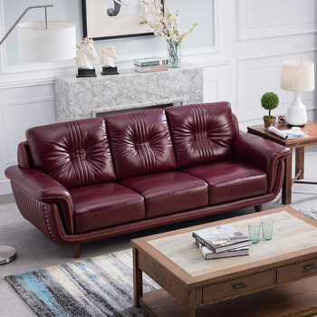 真皮沙发头层牛皮三人现代客厅组合整装小户型公寓1821 酒红色-超纤皮
