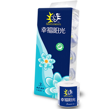 
                                        【京东超市】幸福阳光(sunelements)卫生纸 太阳花系列卷纸3层140G*10卷                