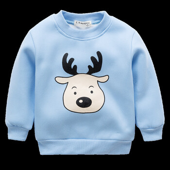 宝宝卫衣男女童t恤秋季上衣儿童秋冬打底衫婴儿衣服 加绒小鹿蓝色