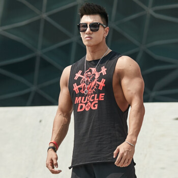 MuscleDog肌肉狗 基础款宽松运动健身健美训练背心男 黑红色 XL