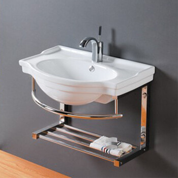简约现代小户型浴室柜配套面盆一体陶瓷盆不锈钢支架挂墙式洗脸架