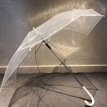 日本白色塑料长柄透明雨伞小清新加厚加大男女儿童logo摄影伞 23寸