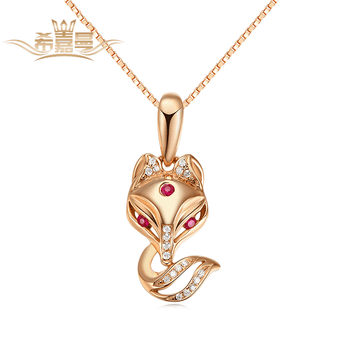 希嘉曼singamen项链女18k玫瑰金吊坠钻石红宝石美人狐狸项坠潮流时尚