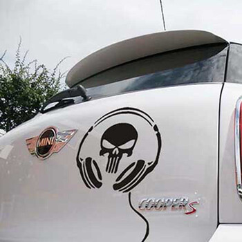 车贴个性耳机骷髅头图案汽车划痕车身装饰贴画