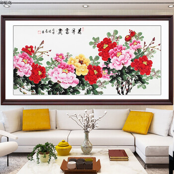 装饰画国画牡丹画名家手绘字画真迹花鸟四尺横幅卧室已装裱 花开富贵