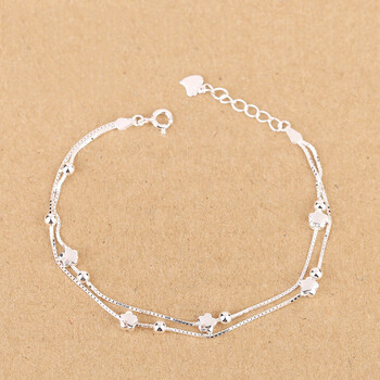 祥空925银手链 小清新沙滩梅花形双线女款手饰品