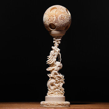猛犸象牙纯手工雕刻同心鬼工球客厅办公室桌面霸气摆件送礼