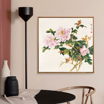 智汇 新中式客厅装饰画 花鸟花卉挂画工笔画沙发背景墙装饰画三联画