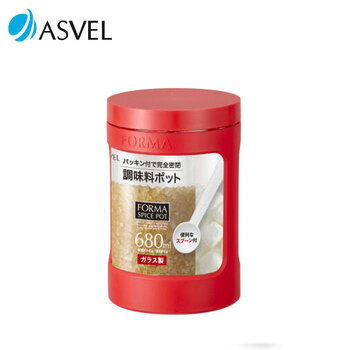 ASVEL日本ASVEL阿司倍鹭玻璃密封罐调料罐调料瓶调味瓶糖罐盐罐味精瓶 红色680ml含量勺