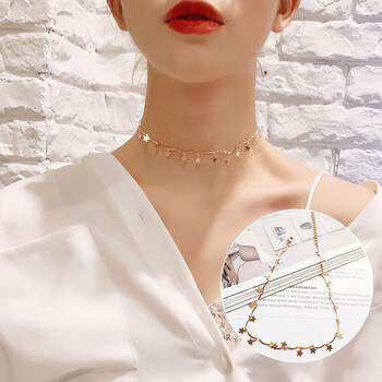 锁骨链韩国项圈女潮颈带脖链网红脖子饰品短款颈链项链 6#金色星星