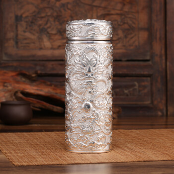 内外纯银杯子999纯银礼品茶杯保温杯九龙杯纯银内胆水杯 内外纯银九龙