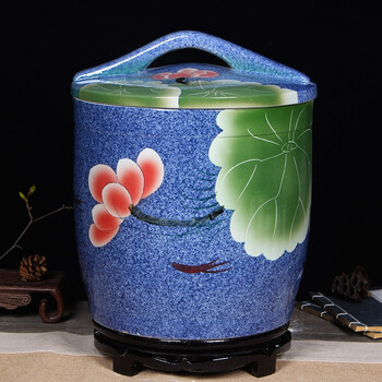 瓷小奴景德镇制家用陶瓷米缸面粉缸25斤30斤装茶叶水缸油缸防潮带盖储