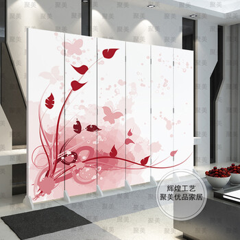 防水防透免安装中式双面艺术布艺屏风隔断风水墙折屏家居遮挡墙文化墙背景墙酒店屏风隔断古典现代 1016001 12扇防水防透