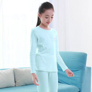 森之鼓儿童纯棉内衣套装 中大童套装莱卡男孩长袖睡衣少女打底衫 2021