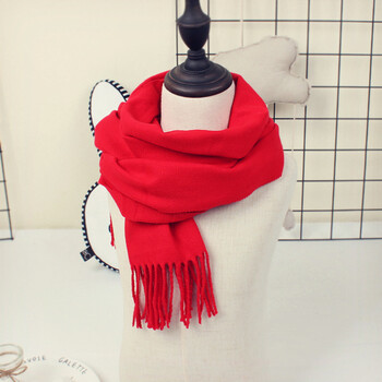 围巾秋冬女孩2018冬季新款加厚男童宝宝儿童流苏围脖 流苏款色系红色
