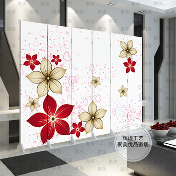 防水防透免安装中式双面艺术布艺屏风隔断风水墙折屏家居遮挡墙文化墙背景墙酒店屏风隔断古典现代 1016001 12扇防水防透