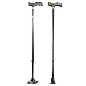 鹏彤 铝合金四角拐杖老人四脚拐棍手杖助行器助步器可调节 黑色款